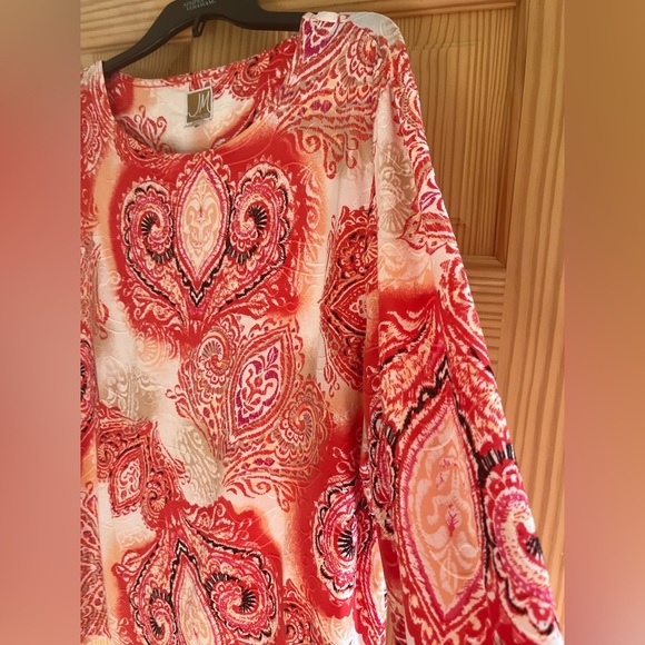 JM Collection Pink and Red‎ Paisley Long Sleeve Blouse Size P/XL - Picture 6 of 8
